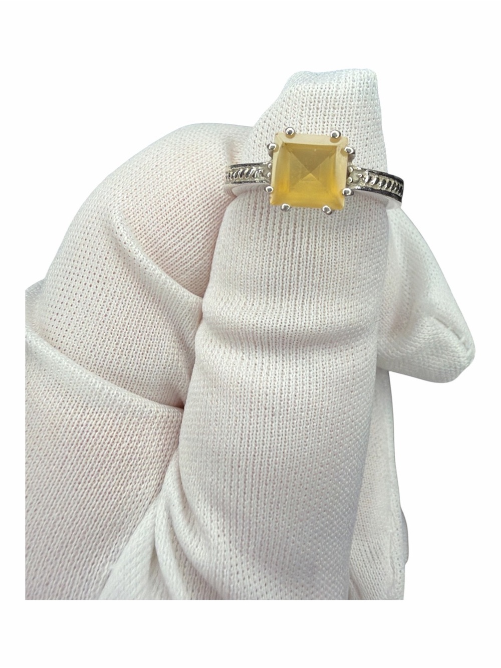 925 Sterling Silver Yellow Chalcedony Ring Princess Cut Statement Ring Size 7